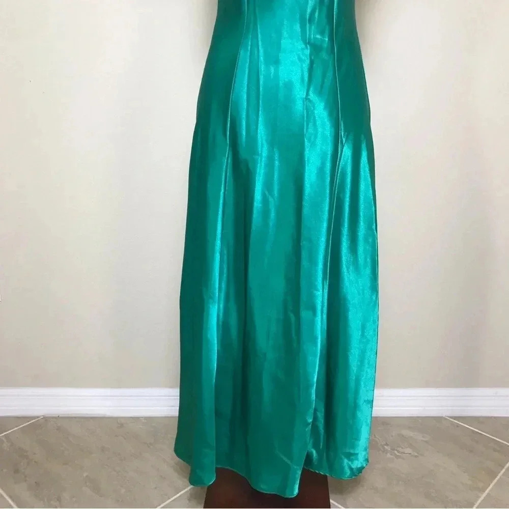 Victoria’s Secret VINTAGE GOLD LABEL Satin Lace Maxi Slip Dress Size Small Green - Picture 6 of 16